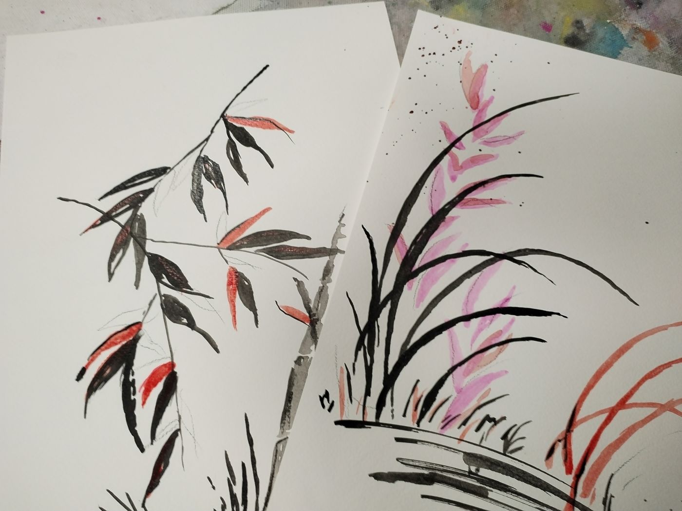 Gemalte Pflanzen mit Acrylfarbe.