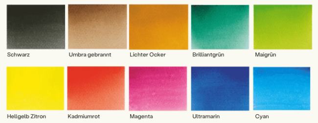 Farbtabelle mit verschiedenen Farben.